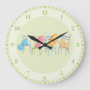Grande Horloge Ronde Jeu d'ours bleus, roses, jaunes, et Brown