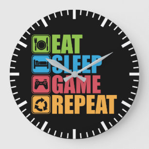 Grande Horloge Ronde Jeu - mangez, dormez, jeu, répétition - Gamer,