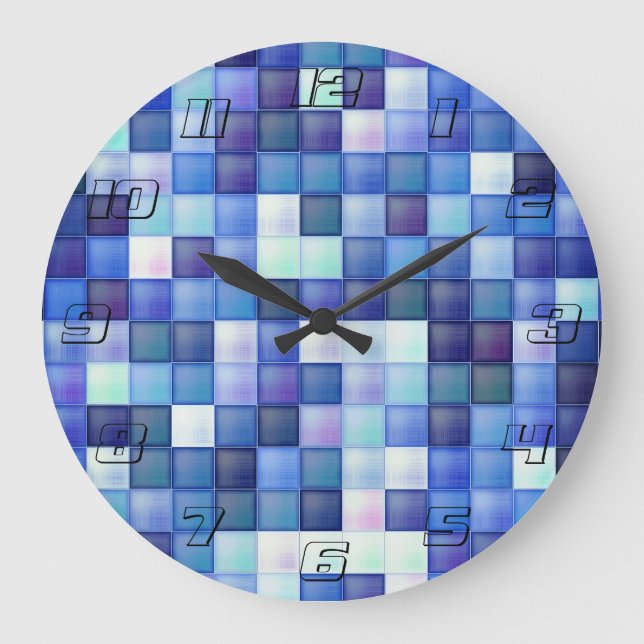 Grande Horloge Ronde Jeu vidéo Pixels Carré bleu Motif (Recto)