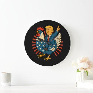 Grande Horloge Ronde Jockey de poulet Trump Mème amusant