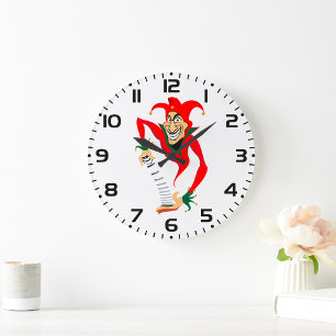 Grande Horloge Ronde Joker Jester Grinning avec Jack-in-the-Box