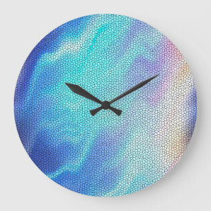Grande Horloge Ronde Joli Aqua bleu violet pastel carrelage mosaïque