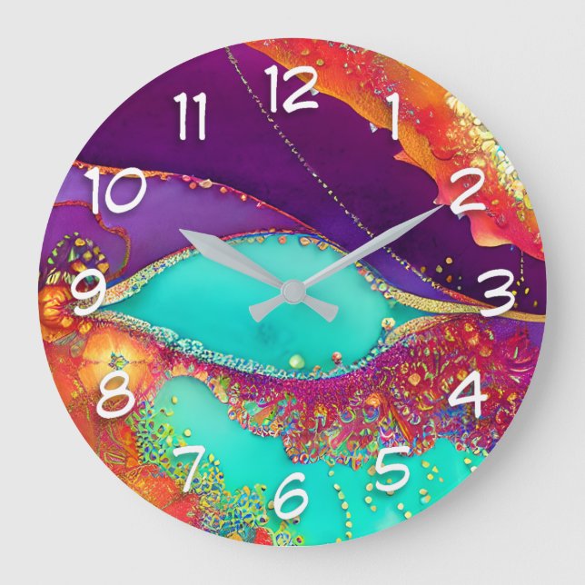 Grande Horloge Ronde Joli Art De La Plage Abstrait (Recto)