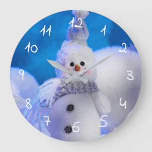 Grande Horloge Ronde joli bonhomme de neige heureux coupé