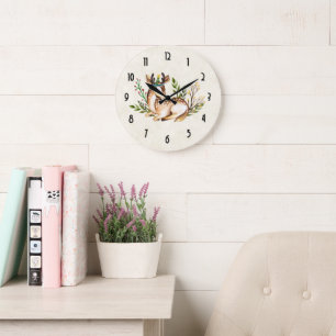 Grande Horloge Ronde Joli Cerf Aquarellé Posé En Bas Boho