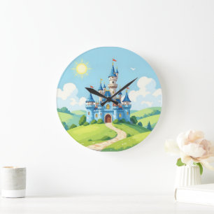 Grande Horloge Ronde Joli château bleu et blanc