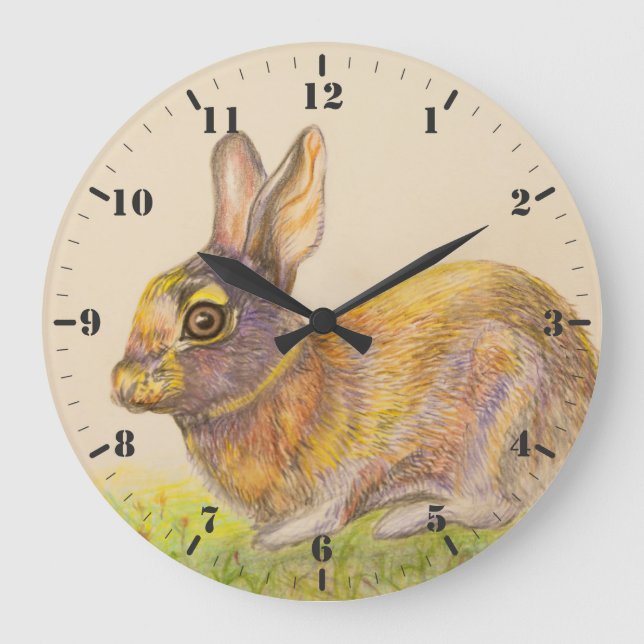 Grande Horloge Ronde Joli dessin de lapin coloré (Recto)