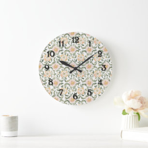 Grande Horloge Ronde Joli Floral aux Feuilles Vertes Rose Blush