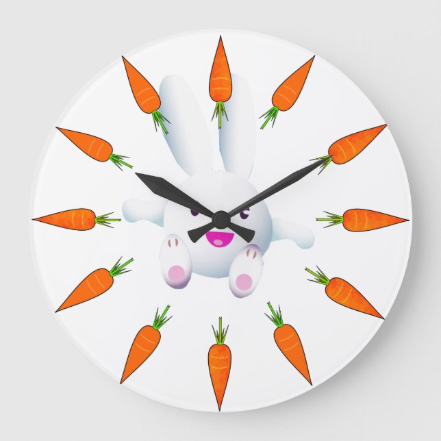 Grande Horloge Ronde Joli lapin blanc et carottes (Recto)