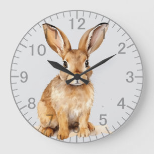 Grande Horloge Ronde Joli Lièvre Brun