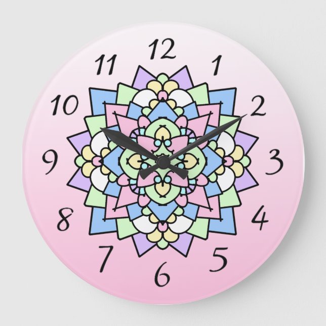 Grande Horloge Ronde Joli Mandala rose et violet (Recto)
