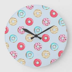 Grande Horloge Ronde Joli motif de beignet glacé bleu clair