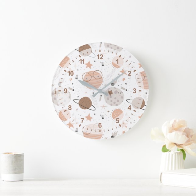 Grande Horloge Ronde Joli Motif Doodle Planet (Maison)