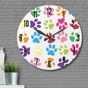 Grande Horloge Ronde Joli Motif Paw coloré