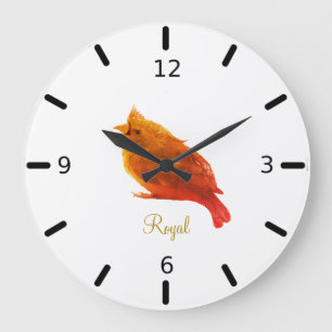 Grande Horloge Ronde Joli oiseau royal rouge sur blanc