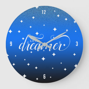 Grande Horloge Ronde Joli Ombre Minuit Bleu Étoilé Petit Rêveur