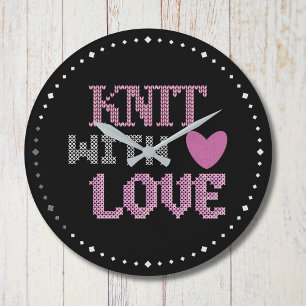 Grande Horloge Ronde Joli tricot rose noir avec amour
