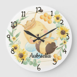 Grande Horloge Ronde Jolie abeille bourdon et tournesols