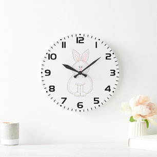 Grande Horloge Ronde Jolie broderie style lapin lapin lapin