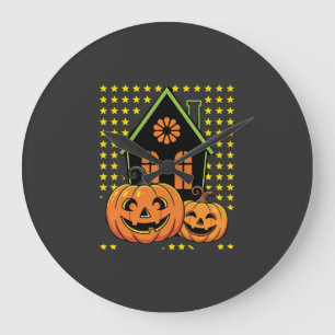 Grande Horloge Ronde Jolie citrouille d'Halloween maison hantée étoile