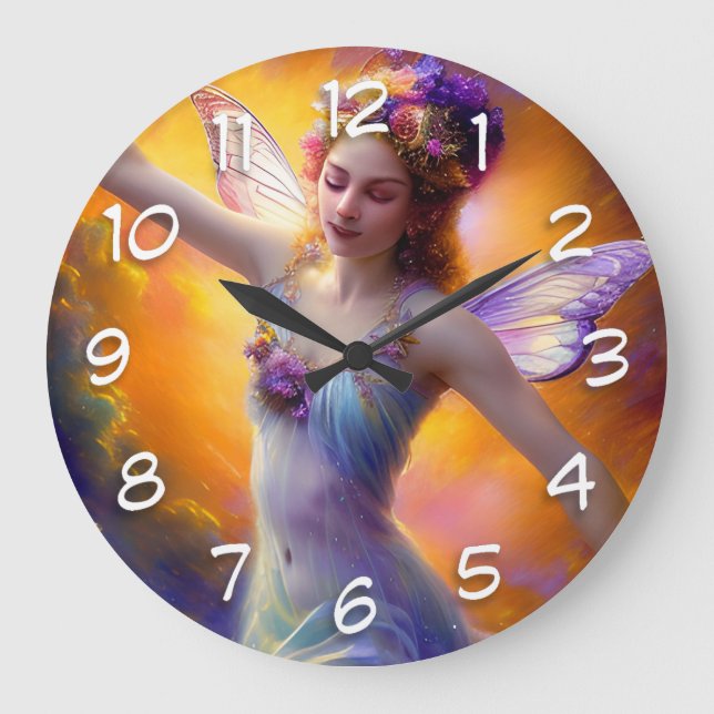 Grande Horloge Ronde Jolie danse de fée dans le vent (Recto)