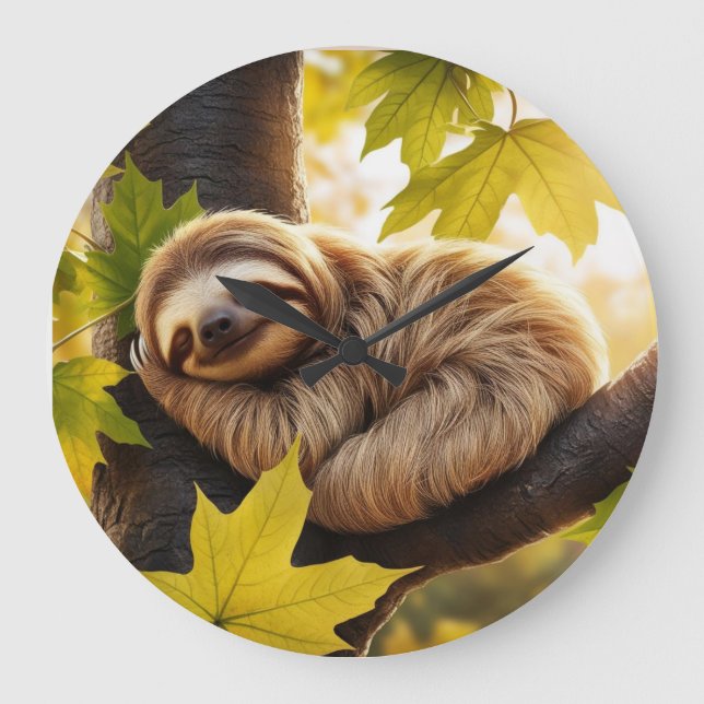 Grande Horloge Ronde Jolie fentes bébé dormant dans un arbre (Recto)