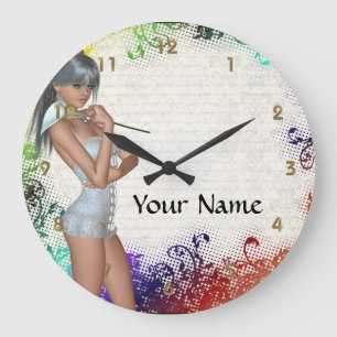 Grande Horloge Ronde Jolie fille avec le lis