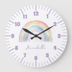 Grande Horloge Ronde Jolie Fille Bohème Arc-en-Ciel