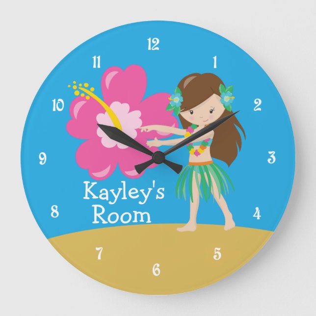 Grande Horloge Ronde Jolie Fille de Hula de Plage Personnalisée (Recto)
