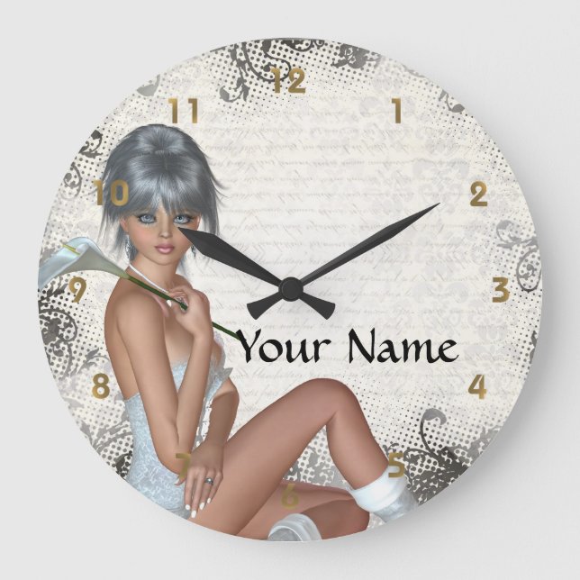 Grande Horloge Ronde Jolie fille et damas argent (Recto)