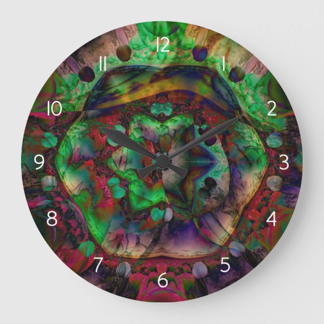 Grande Horloge Ronde Jolie flambée de fleurs Abstraite (Recto)