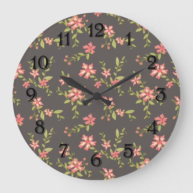 Grande Horloge Ronde Jolie Florale Rose (Recto)