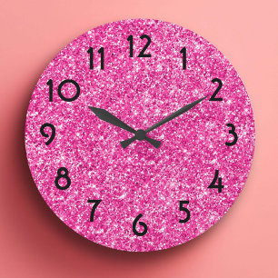 Grande Horloge Ronde Jolie Photo Pailletée Rose
