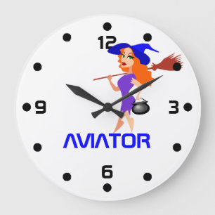 Grande Horloge Ronde Jolie sorcière Aviator personnalisable