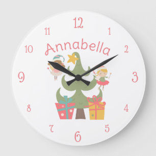Grande Horloge Ronde Jolies fées de Noël Nom personnalisé