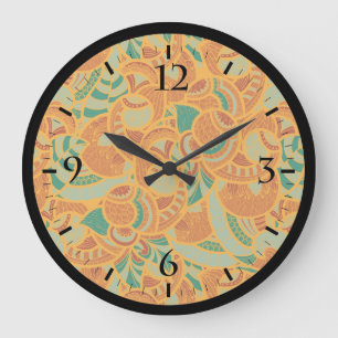 Grande Horloge Ronde Jolies fleurs abstraites oranges sans couture