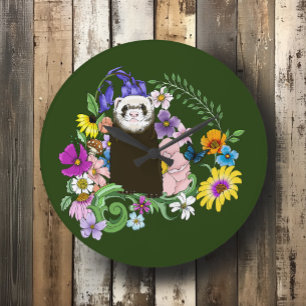 Grande Horloge Ronde Jolies fleurs sauvages de furet sableux en bois ve
