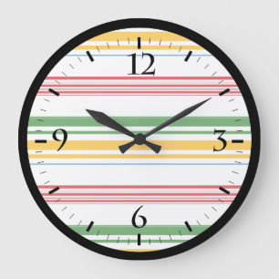 Grande Horloge Ronde Jolies rayures vert jaune