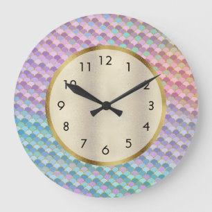 Grande Horloge Ronde Jolis écaille de sirène Aqua Violet Rose Bleu