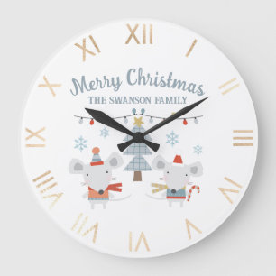 Grande Horloge Ronde Jolis Souris de Noël et Arbre