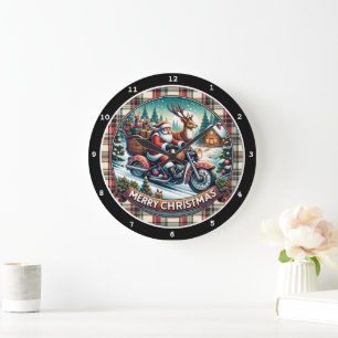 Grande Horloge Ronde Jolly Rider Père Noël" - Moto Noël