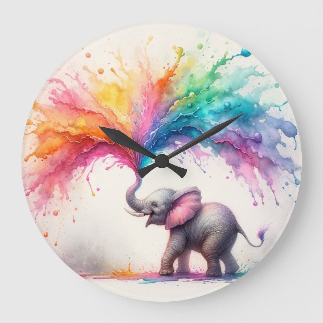Grande Horloge Ronde Joues d'éléphant de bébé dans la peinture (Recto)