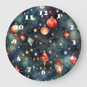 Grande Horloge Ronde Jouets de Noël, aquarelle de décoration
