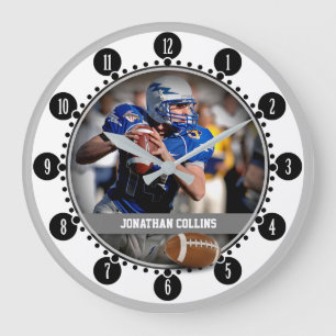 Grande Horloge Ronde Joueur américain de football   Nom Cadeaux photo