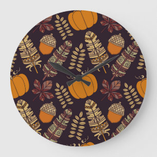 Grande Horloge Ronde Jour d'Action de grâce coloré, motif d'automne.