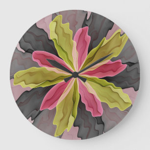 Grande Horloge Ronde Joy, Pink Green Anthracite Imaginaire Flower Fract