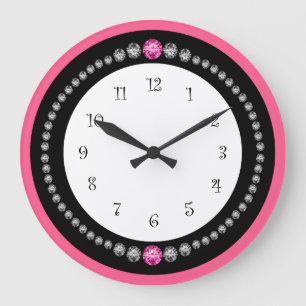 Grande Horloge Ronde Joyau Diamant Faux Rose
