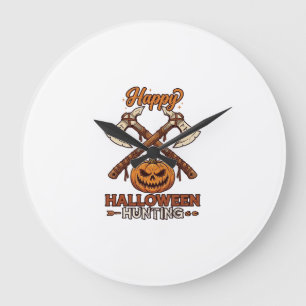 Grande Horloge Ronde Joyeuse chasse d'Halloween Haches croisées Citroui