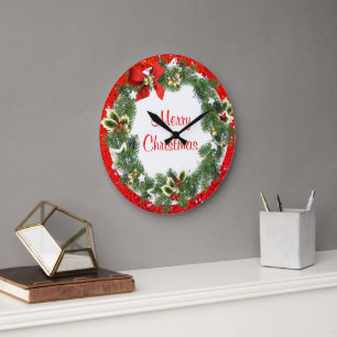 Grande Horloge Ronde Joyeuse couronne de Noël avec Parties scintillant 