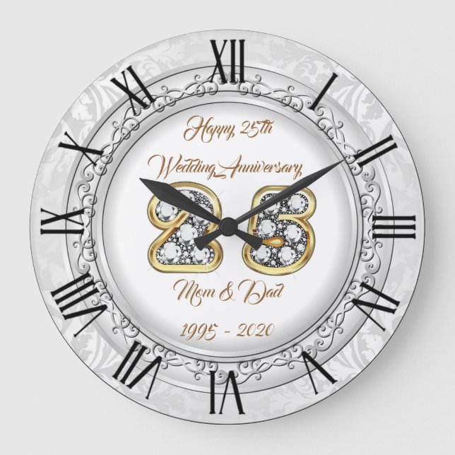 Grande Horloge Ronde Joyeux 25e anniversaire personnalisé argent (Recto)